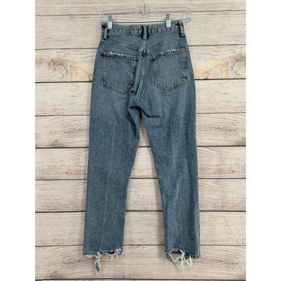 Agolde Riley High Rise Straight Crop Distressed Jeans Womens 23 Blue Light Wash - Picture 2 of 12